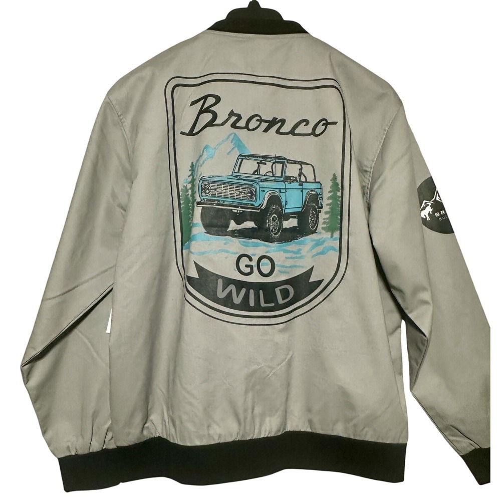 Ford Bronco Racing Jacket Mens Large Grey Graphic Go‎ Wild Bomber Regular New